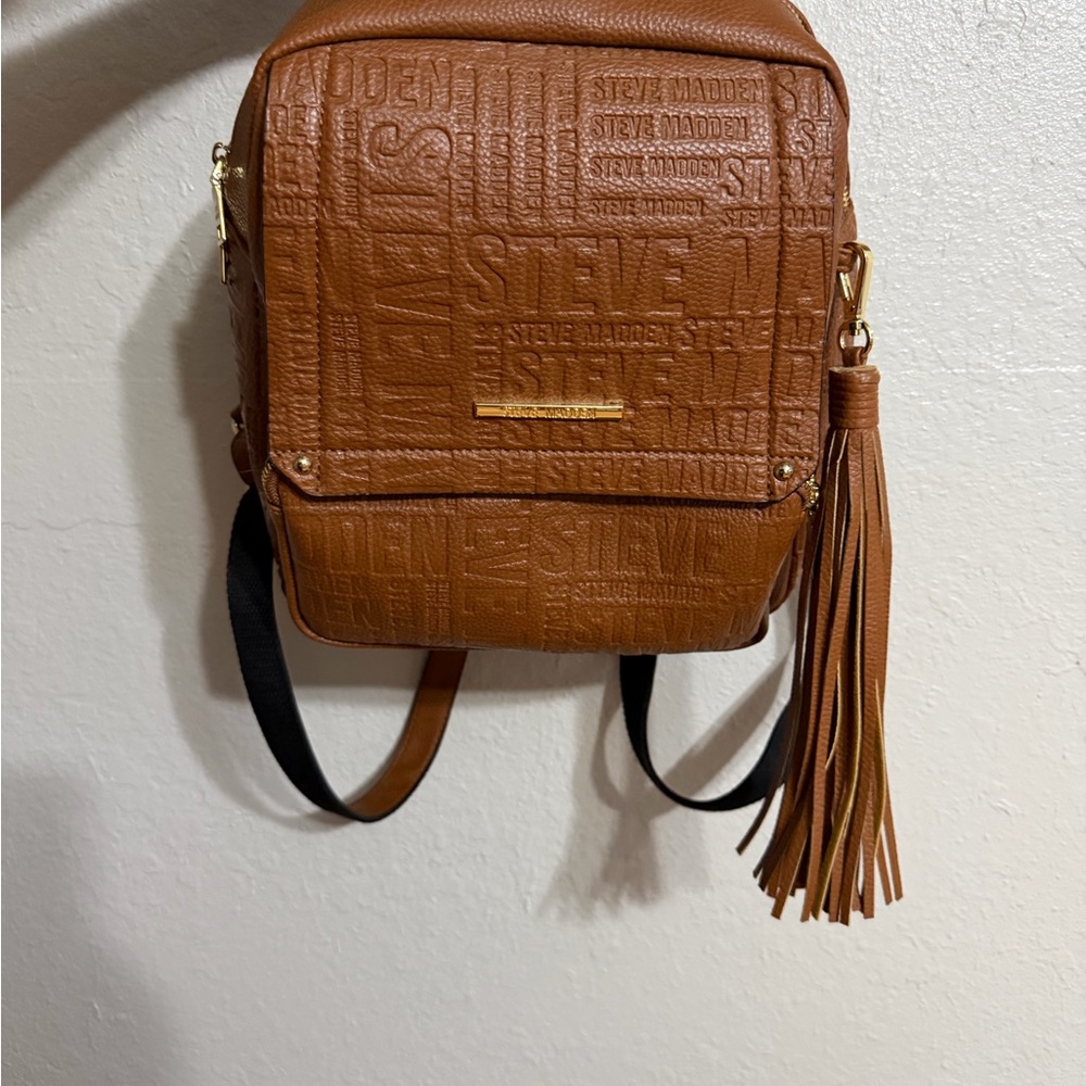 Steve Madden Tan Embossed Backpack with Tassel